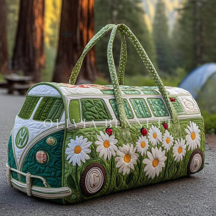 Green Daisy Camper Quilted Duffle Bag