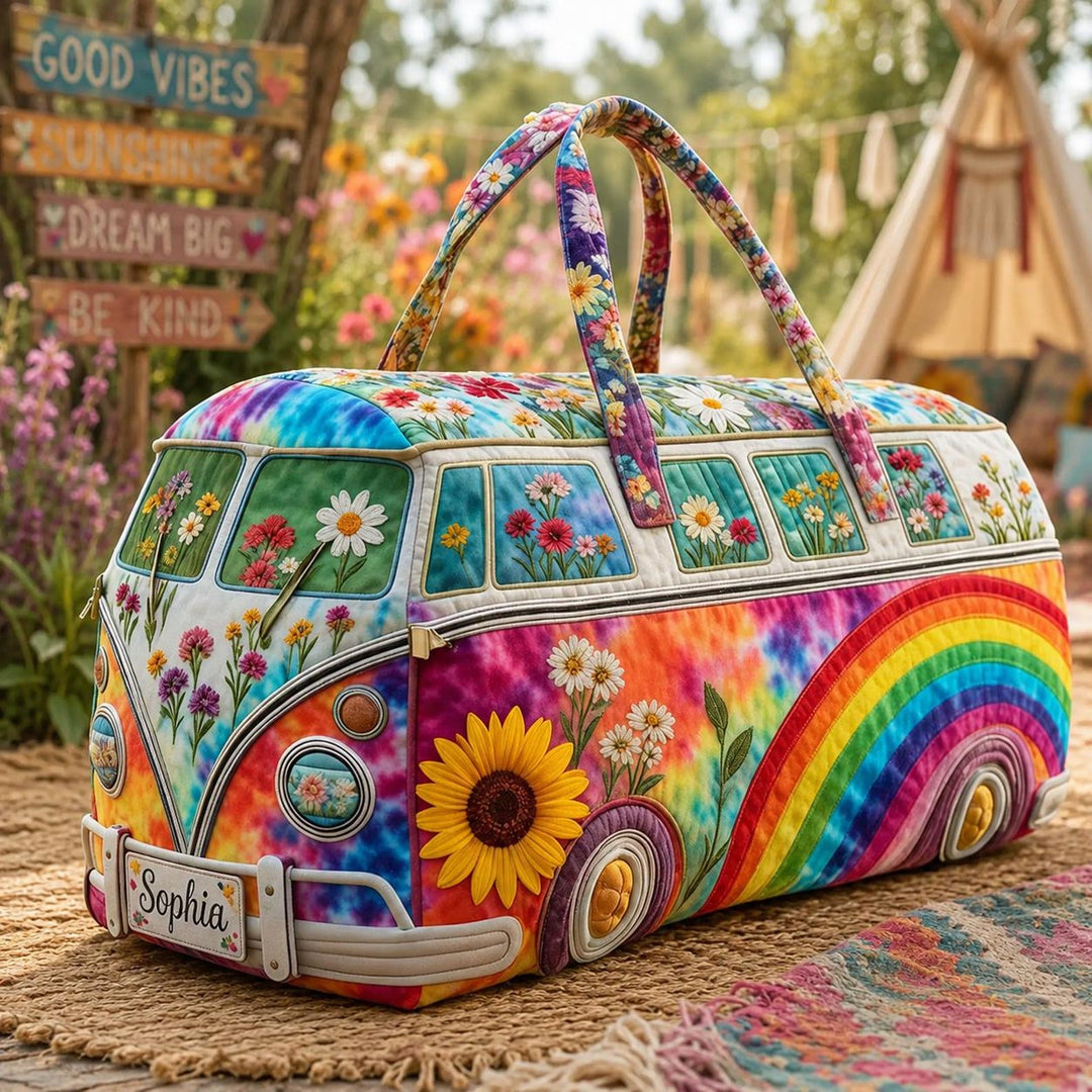 Tie-Dye Rainbow Bloom Quilted Duffle Bag