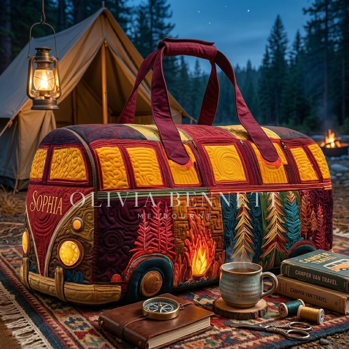 Campfire Glow Camper Quilted Duffle Bag