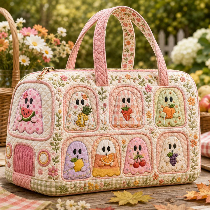 Pastel Ghost Garden Quilted Duffle Bag