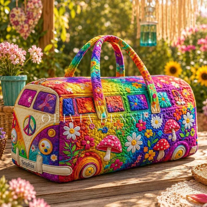 Groovy Rainbow Garden Quilted Duffle Bag