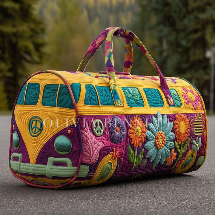 Golden Flower Power Camper Quilted Duffle Bag