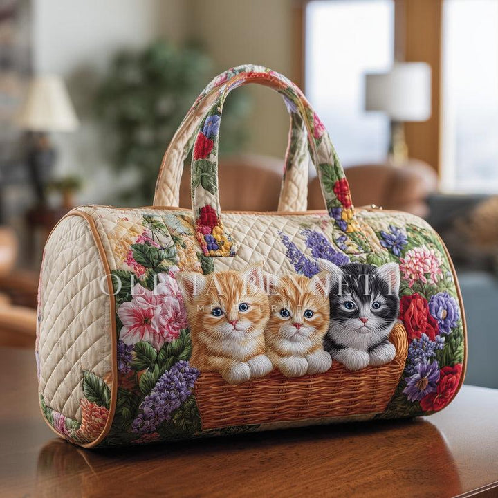 Vintage Meow Bouquet Quilted Duffle Bag