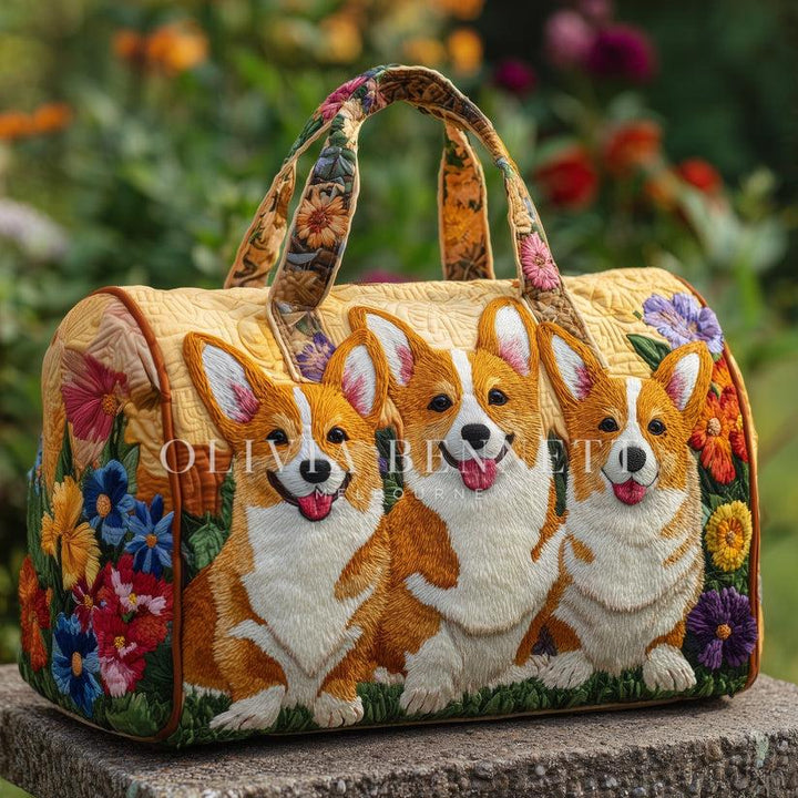 Corgi Garden Trio Quilted Duffle Bag