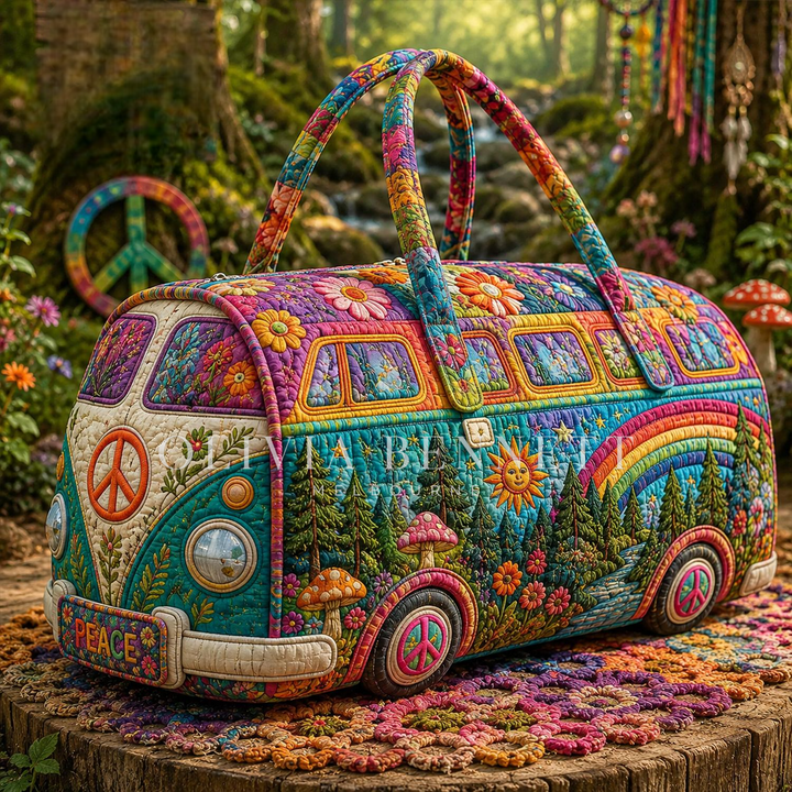Rainbow Woodland Peace Quilted Duffle Bag