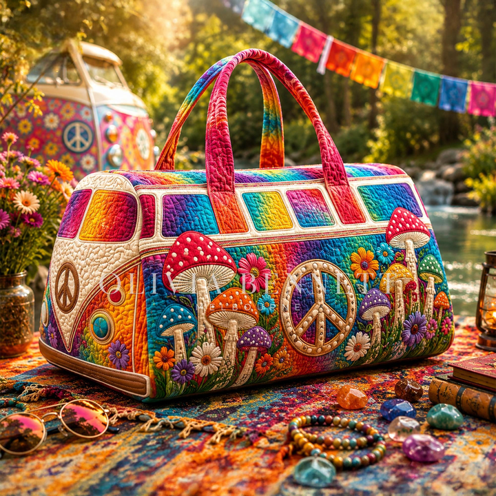 Groovy Mushroom Camper Quilted Duffle Bag