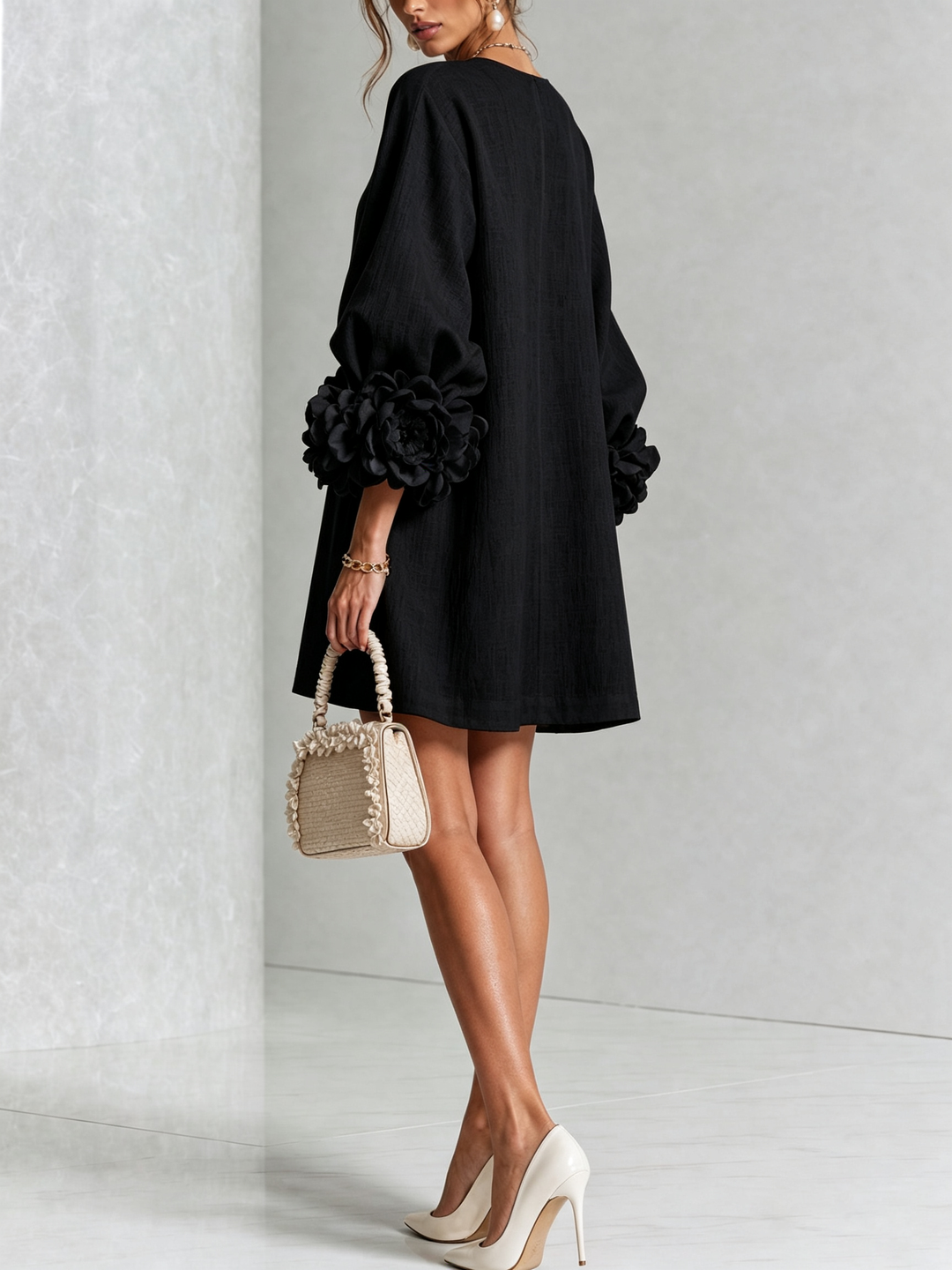 Rosamund | Floral-Cuff Button Mini Dress