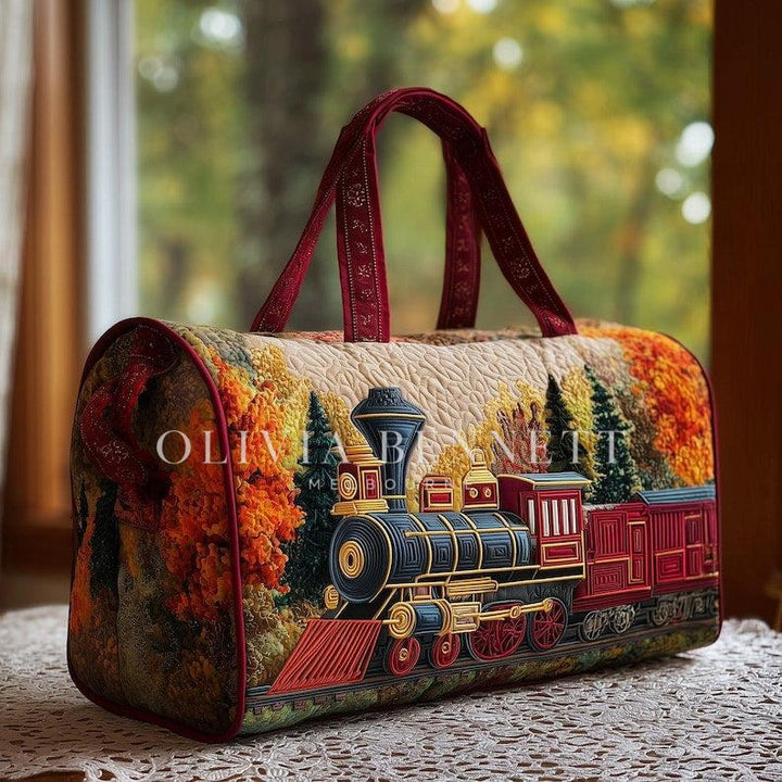 Retro Steam Train Quilted Duffle Bag