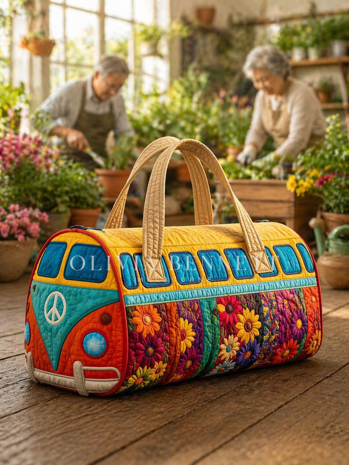 Retro Boho Floral Quilted Duffle Bag