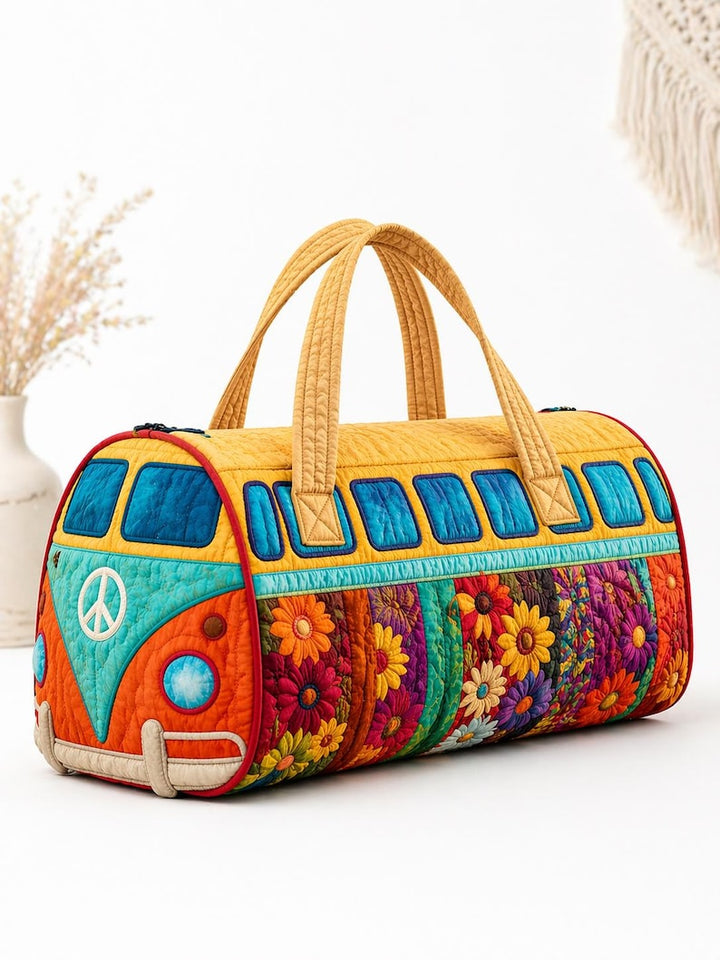 Retro Boho Floral Quilted Duffle Bag