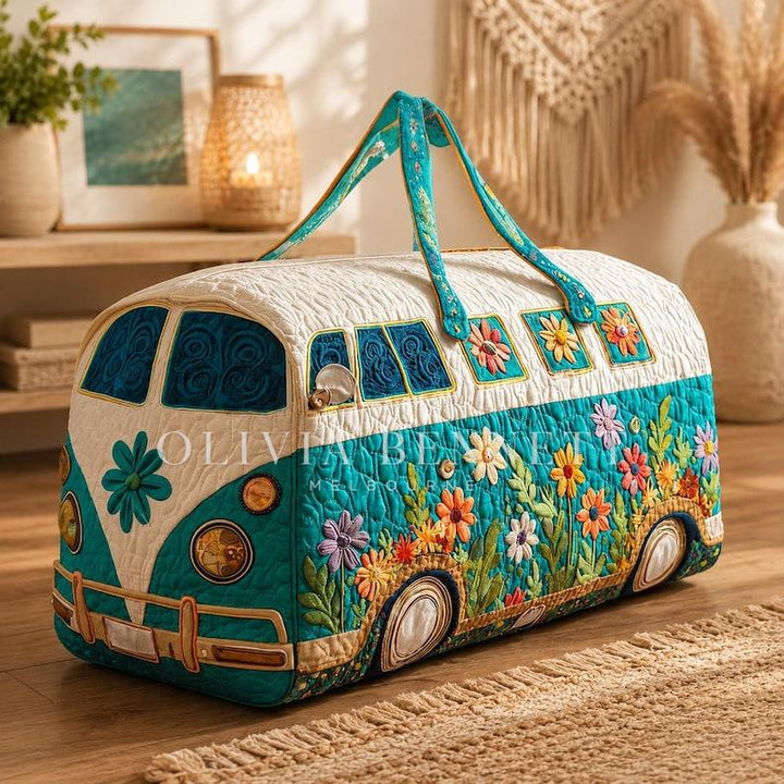 Turquoise Flower Power Quilted Duffle Bag