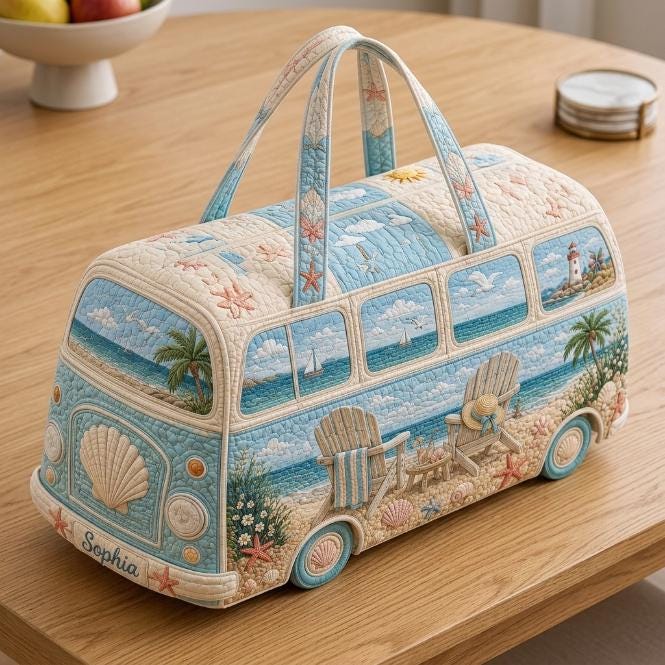 Seaside Escape Camper Quilted Duffle Bag