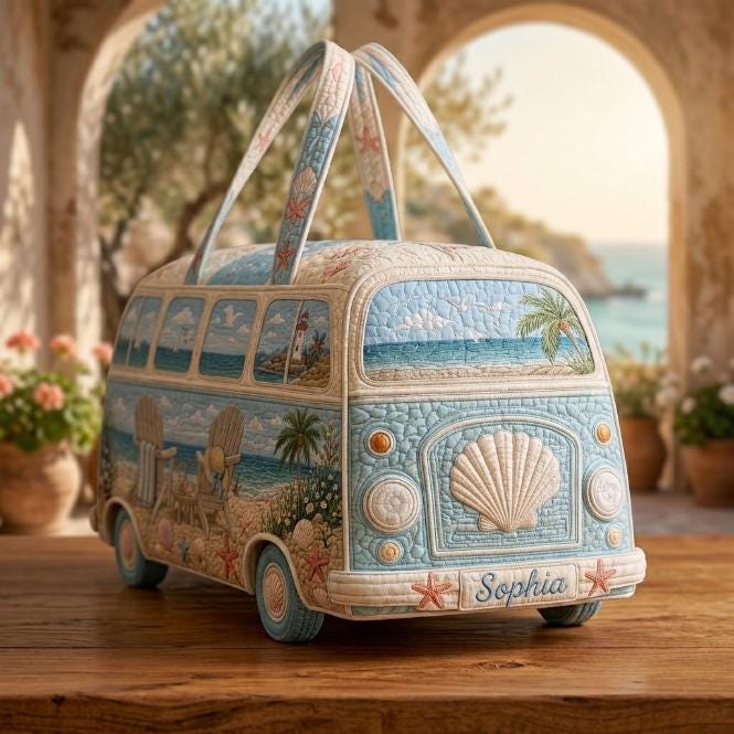 Seaside Escape Camper Quilted Duffle Bag