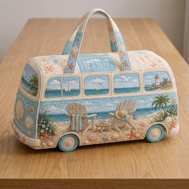 Seaside Escape Camper Quilted Duffle Bag