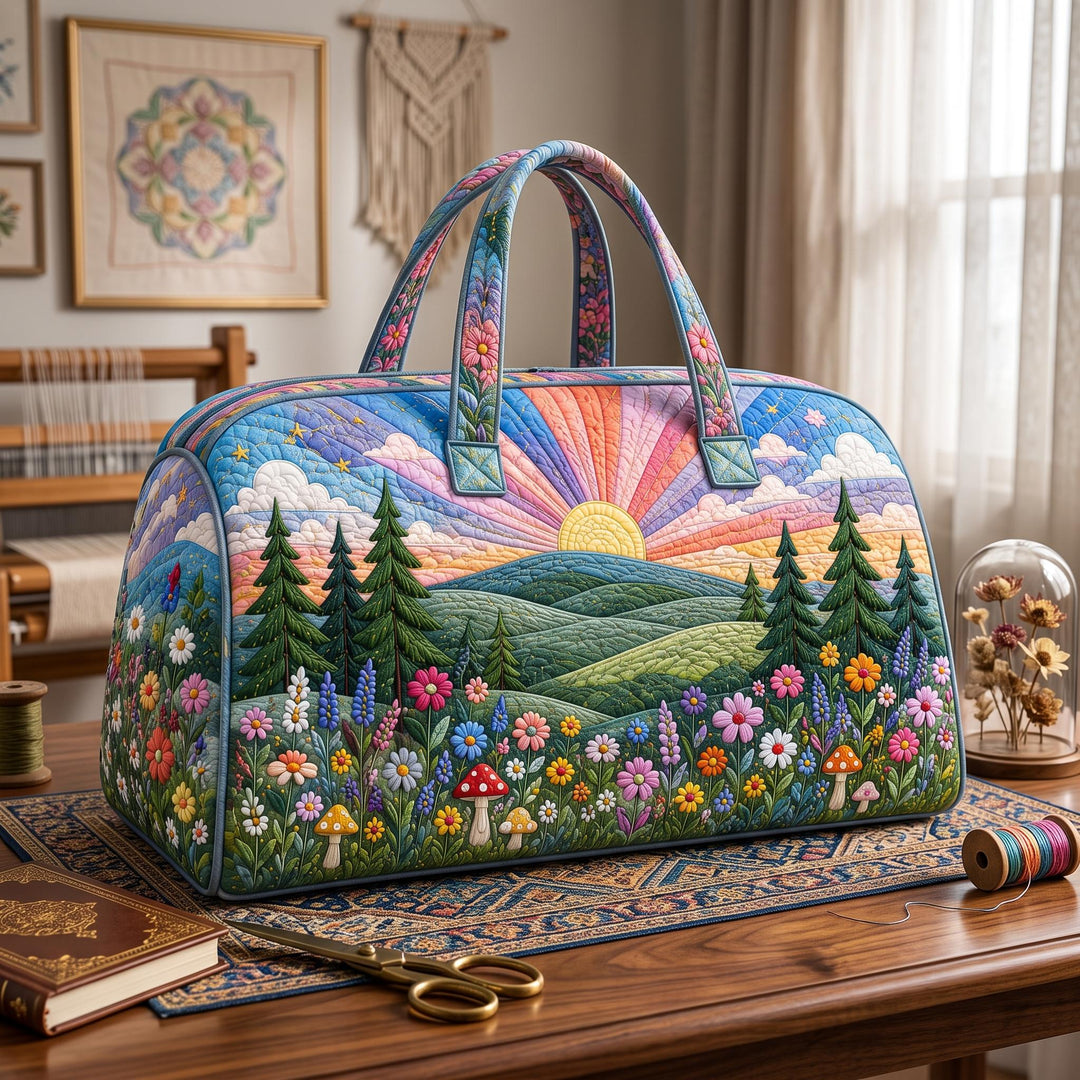 Sunrise Wildflower Meadow Quilted Duffle Bag