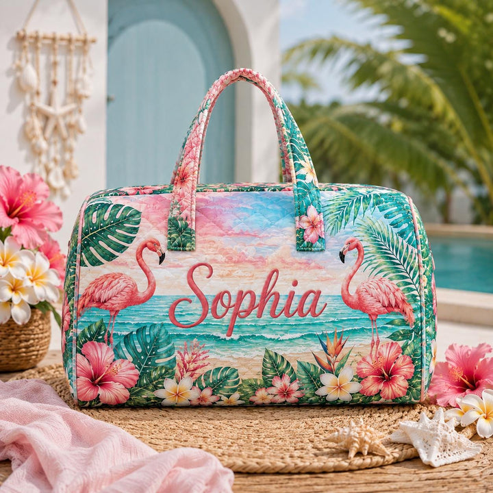 Flamingo Paradise Quilted Duffle Bag