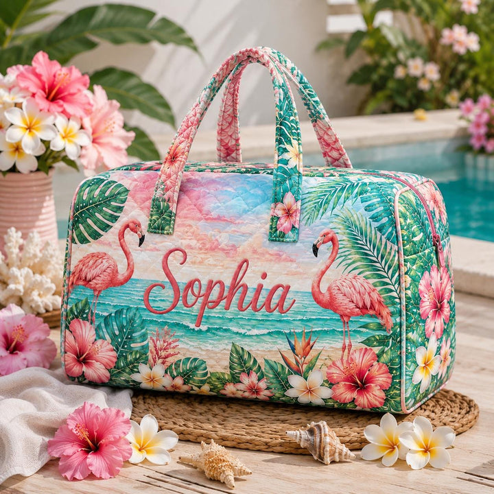 Flamingo Paradise Quilted Duffle Bag