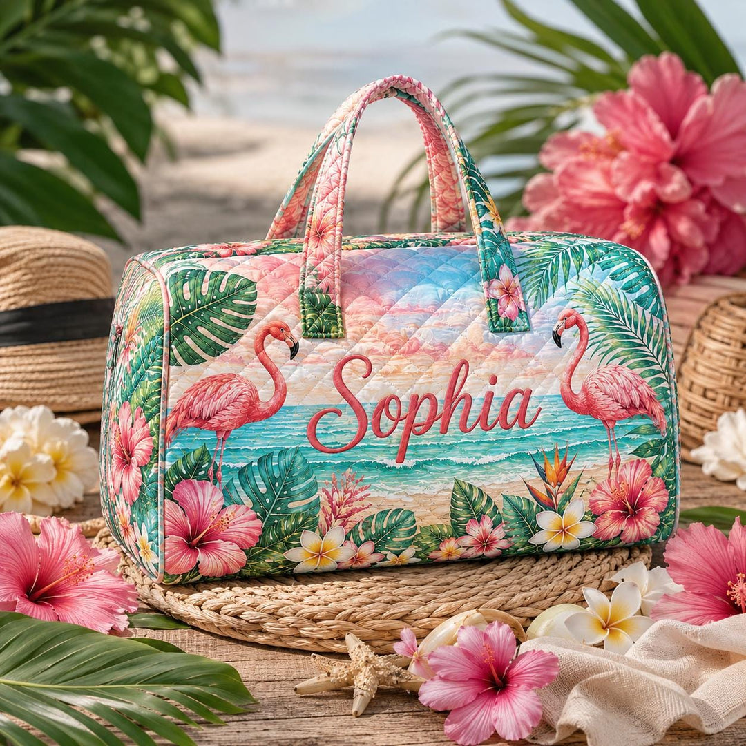 Flamingo Paradise Quilted Duffle Bag