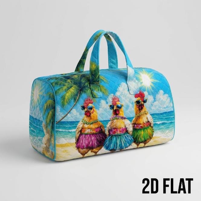 Aloha Chickens Quilted Duffle Bag