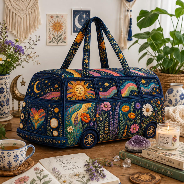 Sun & Moon Garden Quilted Duffle Bag