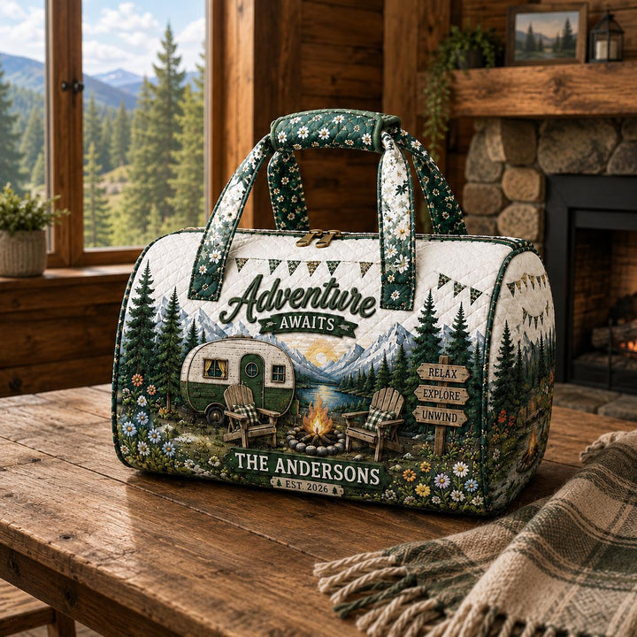Adventure Awaits Campsite Quilted Duffle Bag