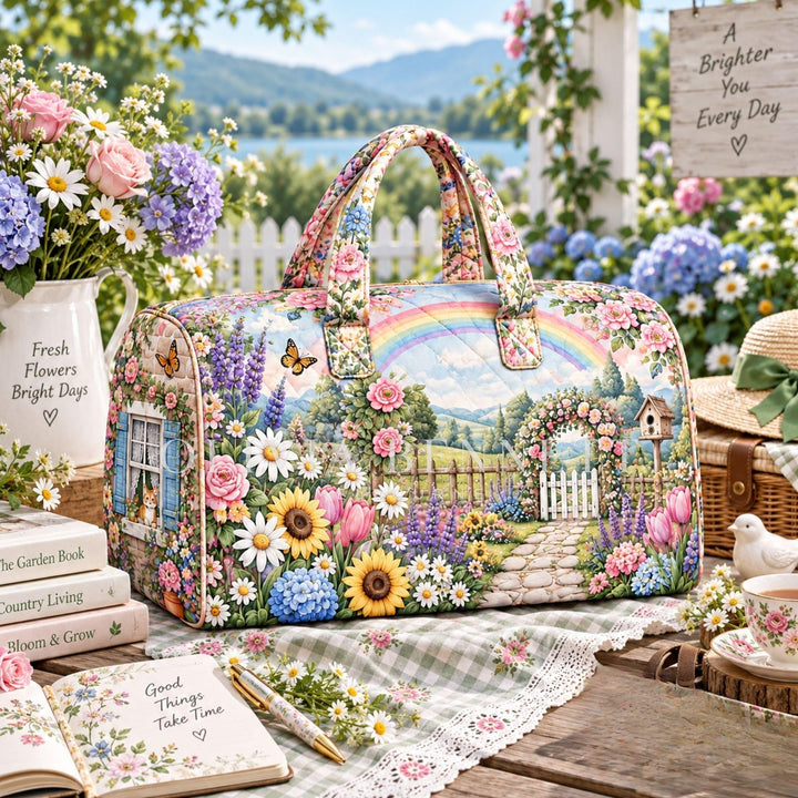 Rainbow Cottage Garden Quilted Duffle Bag