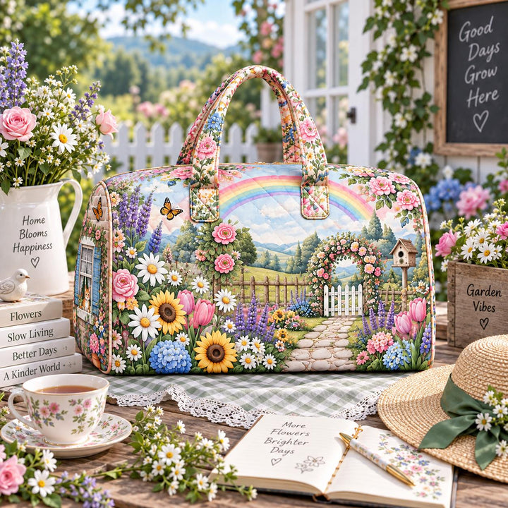 Rainbow Cottage Garden Quilted Duffle Bag