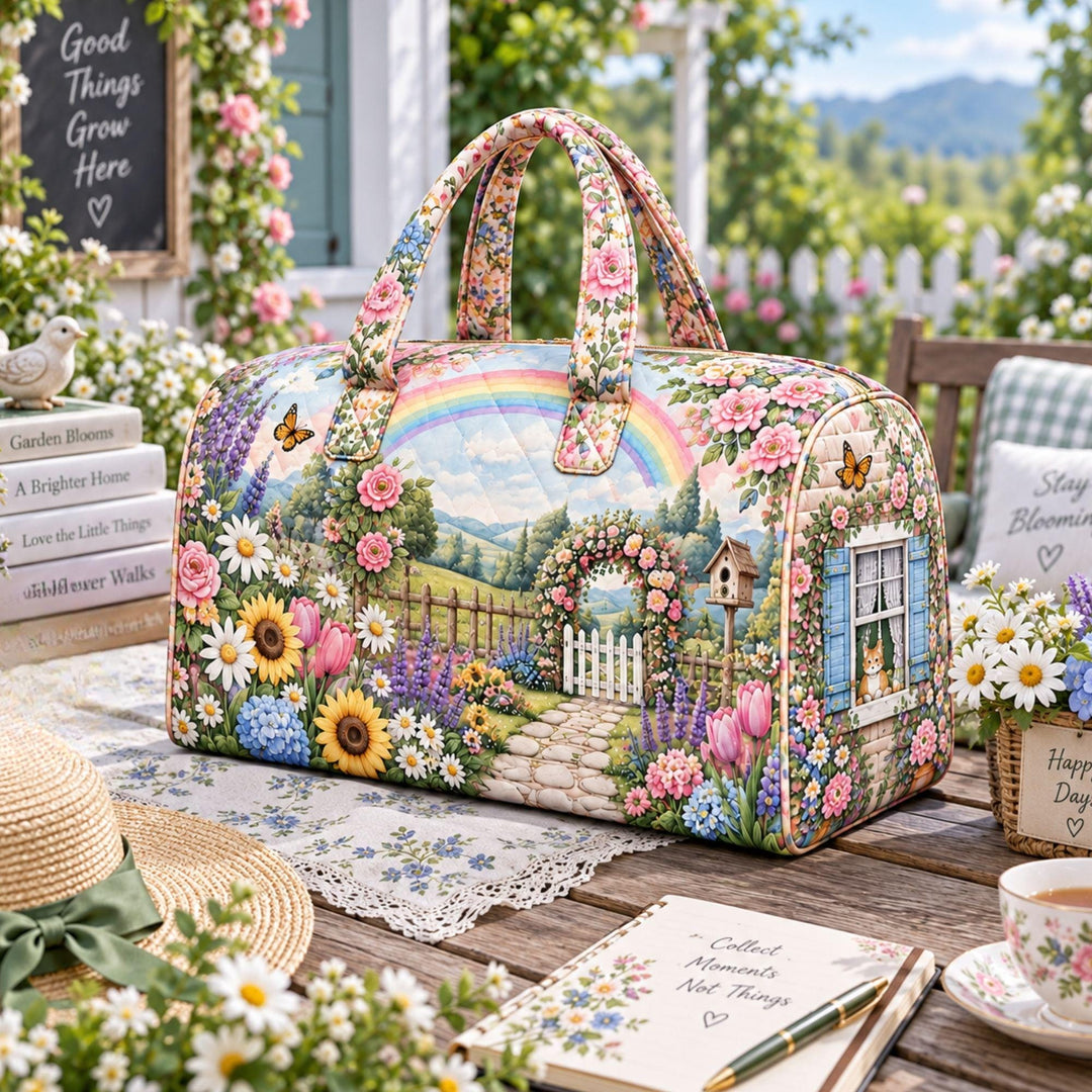 Rainbow Cottage Garden Quilted Duffle Bag