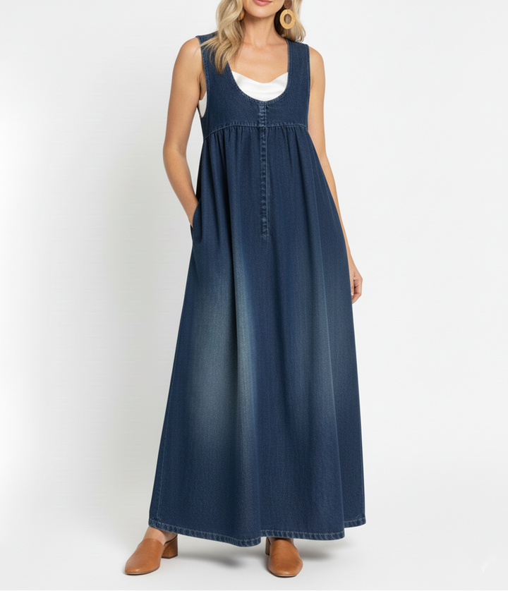 Miranda | Vintage Washed Soft Cotton Feel Denim Maxi Dress