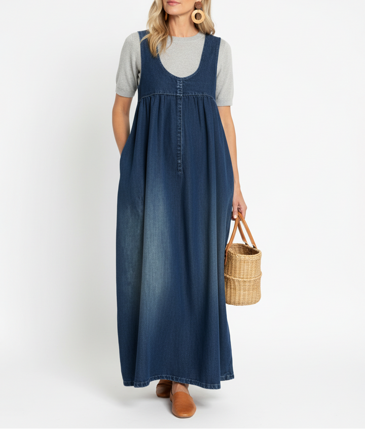 Miranda | Vintage Washed Soft Cotton Feel Denim Maxi Dress